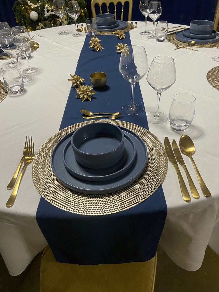 Kerstarrangement blauw/goud