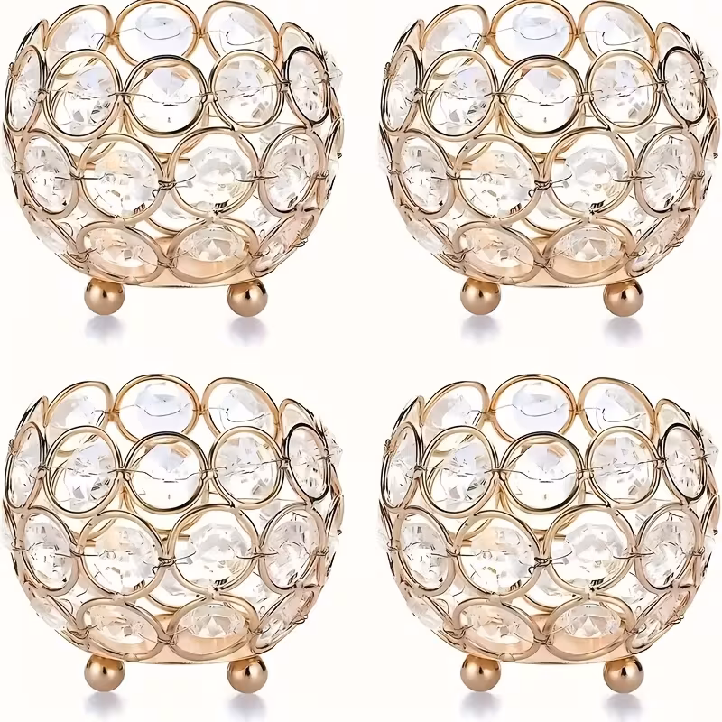 Theelicht houder kristal goud 8.5 x 4.5 cm